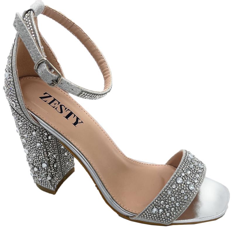 LISA-14 WOMAN HEEL OPEN TOE CHUNKY HEEL RHINESTONE EMBELLISHED