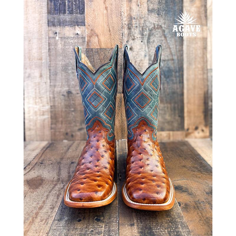 OSTRICH COGNAC | MEN SQUARE TOE WESTERN COWBOY BOOTS