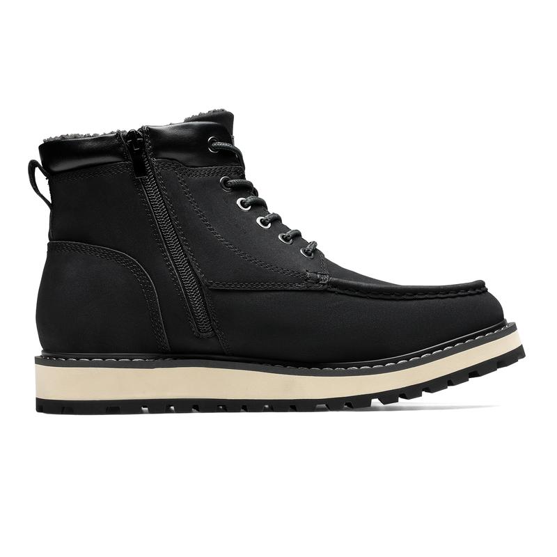 Bruno Marc Lightweight Men's Leather Fur-Lined Cuban Heel Moc Toe Boots for Winter Adventures