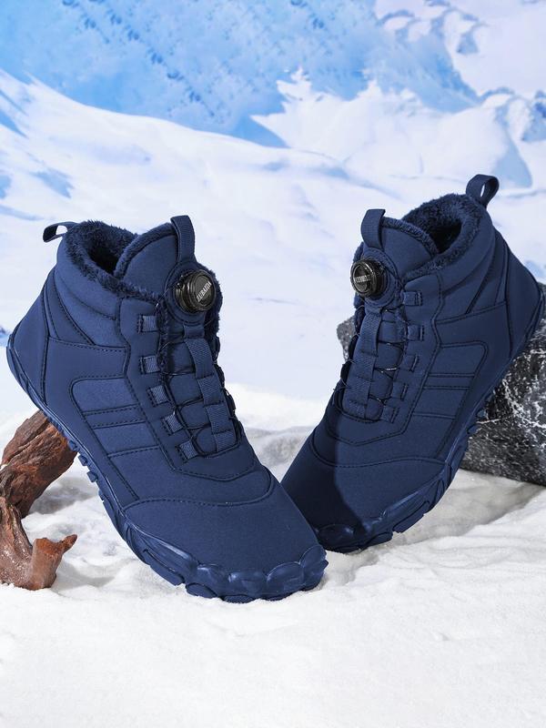 Men's Solid Lace Up High Top Snow Boots, Casual Comfortable Warm Ankle Boots for Fall & Winter, Male All-match Round Toe Shoes for Daily Wear