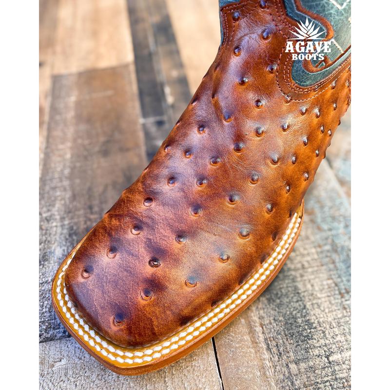 OSTRICH COGNAC | MEN SQUARE TOE WESTERN COWBOY BOOTS