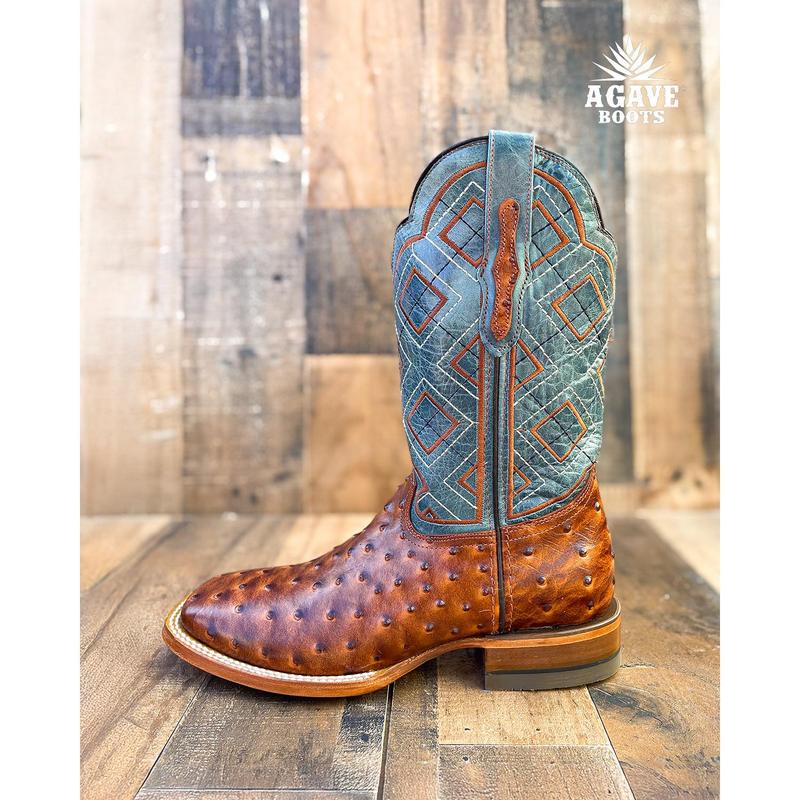 OSTRICH COGNAC | MEN SQUARE TOE WESTERN COWBOY BOOTS