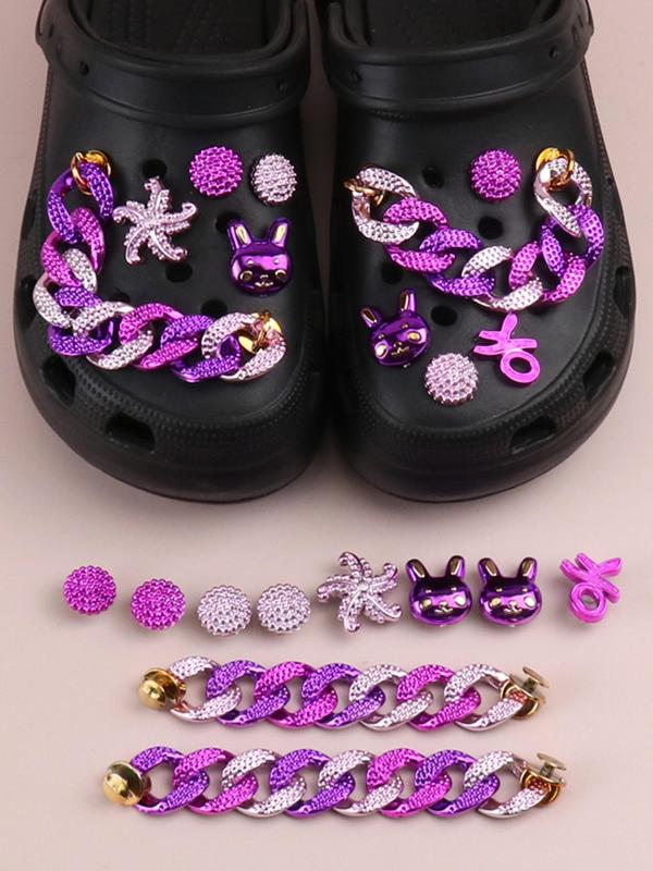 5 Pairs Cute Cartoon Croc Chain Charms, Trendy Rabbit & Chain & Starfish Design Clog Charm, Shoes Decorations for Clogs, Clogs & Bag Diy Accessories, Matching Shoes Accessories