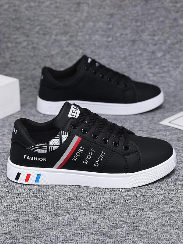 Men's Fashionable Striped & Letter Pattern Lace Up Low Top Sneakers, Casual Comfortable Breathable Non-slip Sports Running Shoes, Trendy All-match Skate Shoes for Daily Wear