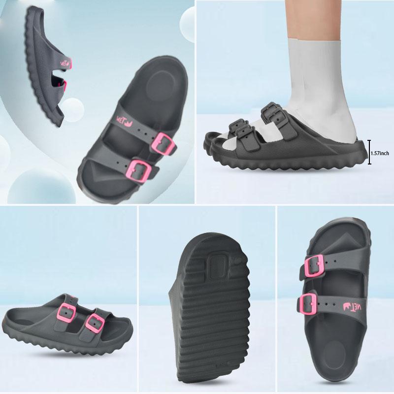 Summer EVA Slippers For Women Non-Slip Pillow Sandal Slipper  Women's Open Toe Beach Footwear Comfort Footbed Adjustable Slides Double Buckle