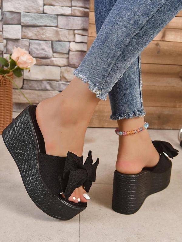 Women's Cute Bowknot Decor Slip on Wedges Sandals, Trendy Platform Sandals, Chic All-match Summer Shoes for Beach Vacation