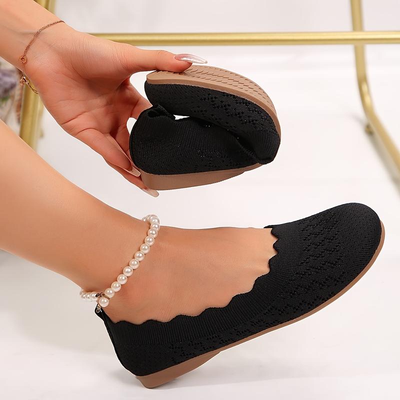 Women's Solid Color Flat Shoes, Breathable Flyknit One Pedal Shoes, Lightweight and Comfortable Shoes