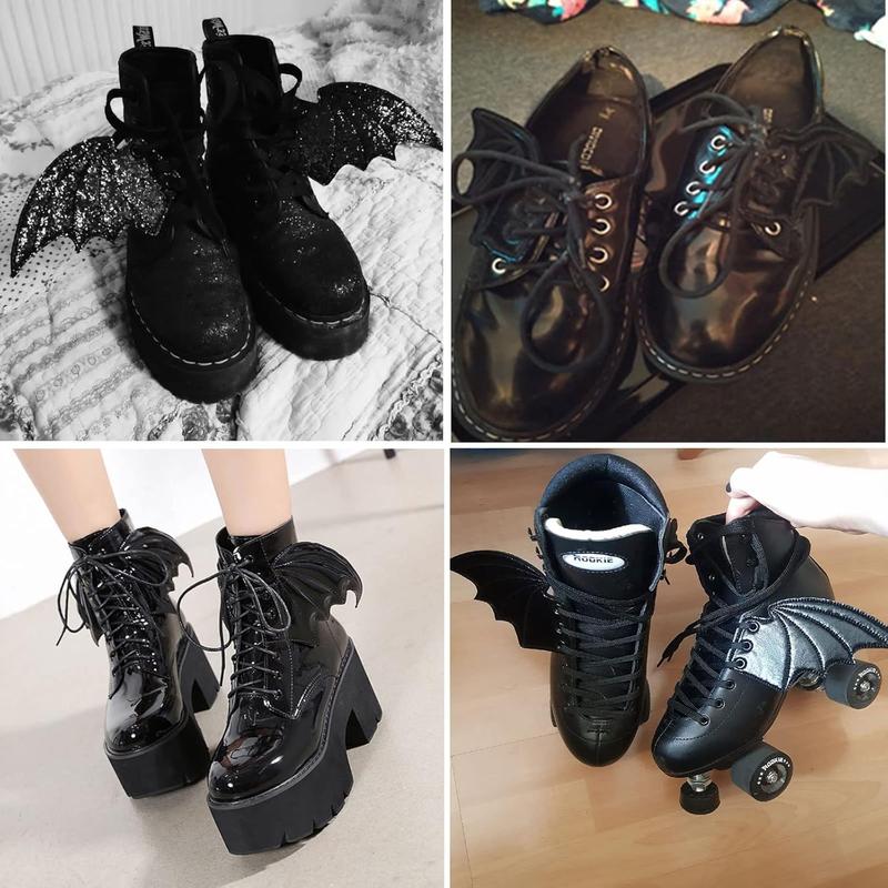 Halloween Black Bat Shoe Wings  Bats Wings for Boots Skates Sneakers Canvas Roller Shoes PU Shoe DIY Decorations