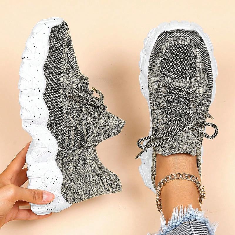 Women's Simple Plain Lace-Up Low Top Sock Sneakers, Summer 2024 Casual Comfortable Breathable Lightweight Sports Running Shoes