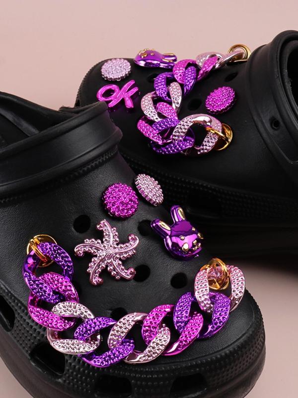 5 Pairs Cute Cartoon Croc Chain Charms, Trendy Rabbit & Chain & Starfish Design Clog Charm, Shoes Decorations for Clogs, Clogs & Bag Diy Accessories, Matching Shoes Accessories