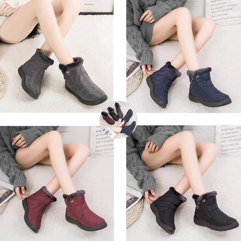 Womens Snow Boots Winter Fur Lined Ankle Boots Ladies Side Zipper Warm Lightweight Booties Outdoor Anti-Slip Girls Walking Boots