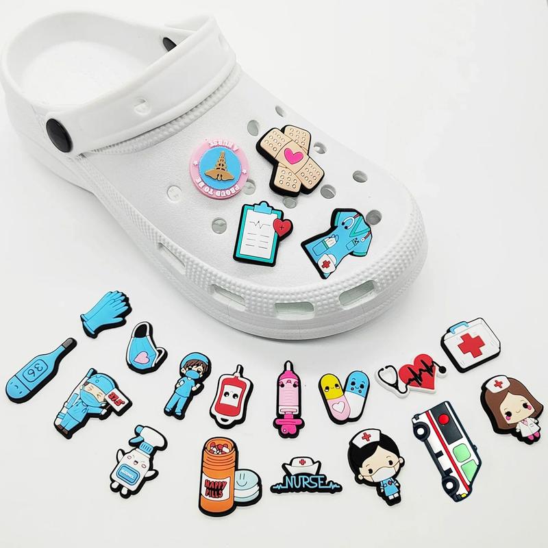 20PCS Cute Nurse Cartoon Shoe Charm Fit For Clog Decoration Waterproof Medical Shoes Decorations Charms Foot Wear Accessories Boy Women Girl Gift