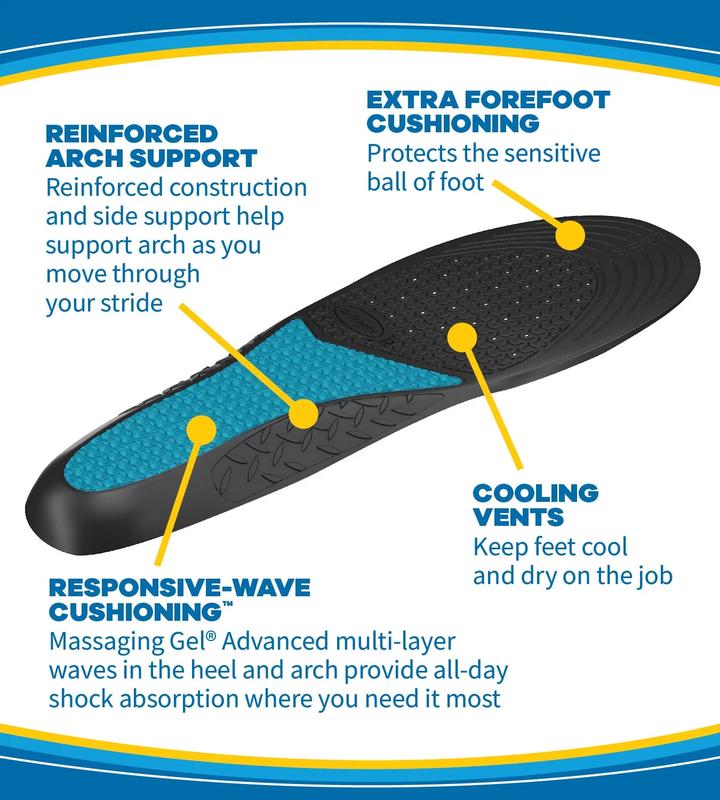 All-Day Superior Comfort Insoles (with) Massaging Gel, Men, 1 Pair, Trim to Fit Footwear Shoe