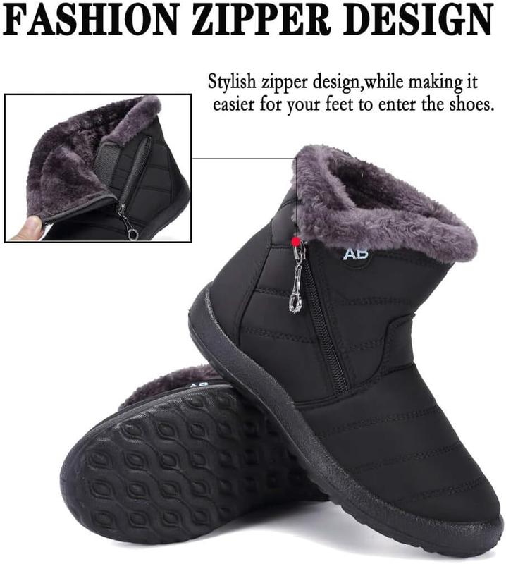 Womens Snow Boots Winter Fur Lined Ankle Boots Ladies Side Zipper Warm Lightweight Booties Outdoor Anti-Slip Girls Walking Boots