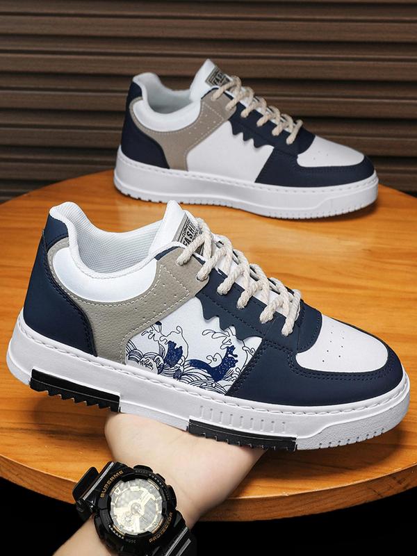 Men's Fashion Colorblock Print Lace Up Low Top Sneakers, Casual Comfortable Breathable Skate Shoes, Fashion All-match Leisure Style Walking Shoes for All-seasons, Please Purchase A Size Up