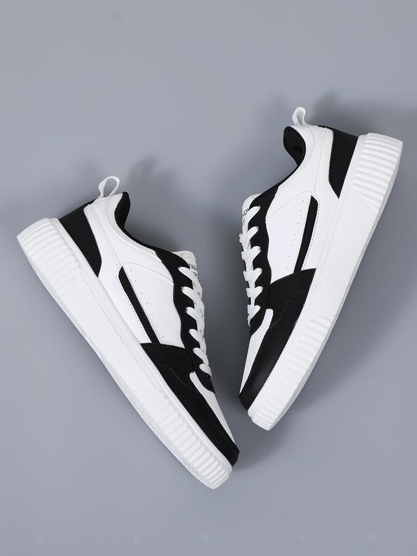 Men's Fashionable Colorblock Letter Patched Design Lace Up Low Top Sneakers, Casual Comfortable Breathable Sports Running Shoes, Male All-match Round Toe Shoes for Daily Wear