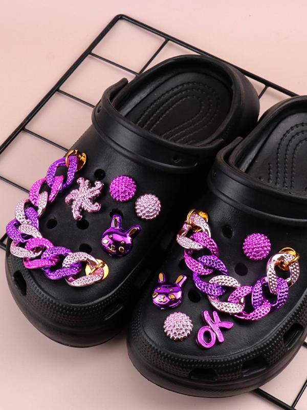 5 Pairs Cute Cartoon Croc Chain Charms, Trendy Rabbit & Chain & Starfish Design Clog Charm, Shoes Decorations for Clogs, Clogs & Bag Diy Accessories, Matching Shoes Accessories