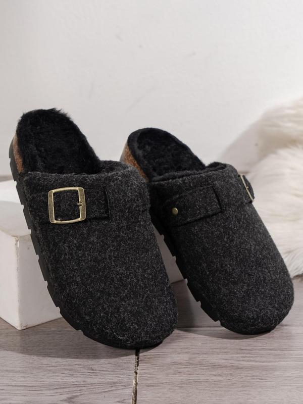 Women's Casual Plain Buckle Decor Home Slippers, Soft Comfortable Home Slippers, Warm Slippers Indoor for Fall & Winter Wear, Birthday Gifts