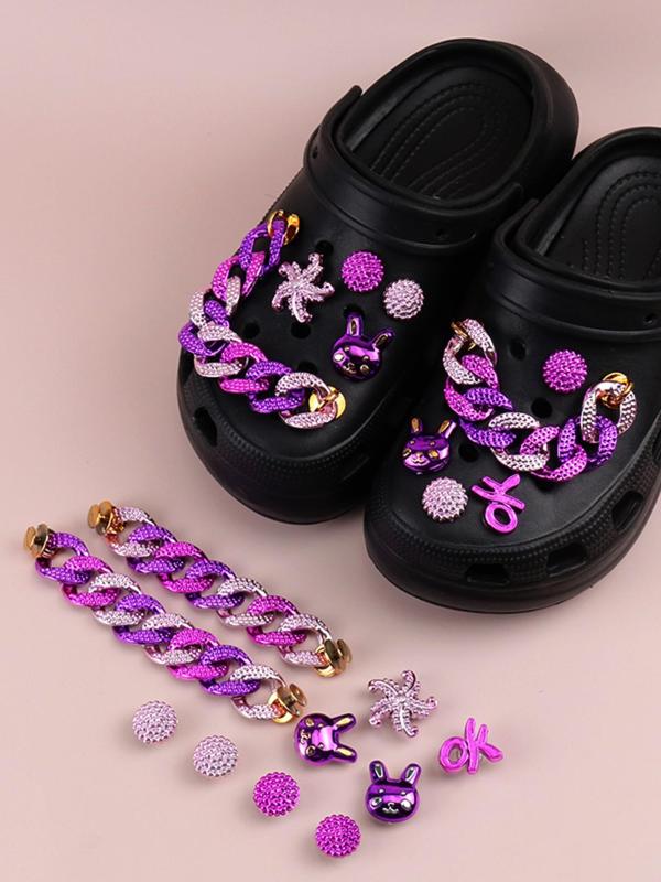 5 Pairs Cute Cartoon Croc Chain Charms, Trendy Rabbit & Chain & Starfish Design Clog Charm, Shoes Decorations for Clogs, Clogs & Bag Diy Accessories, Matching Shoes Accessories