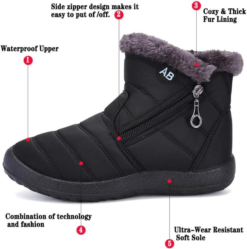 Womens Snow Boots Winter Fur Lined Ankle Boots Ladies Side Zipper Warm Lightweight Booties Outdoor Anti-Slip Girls Walking Boots