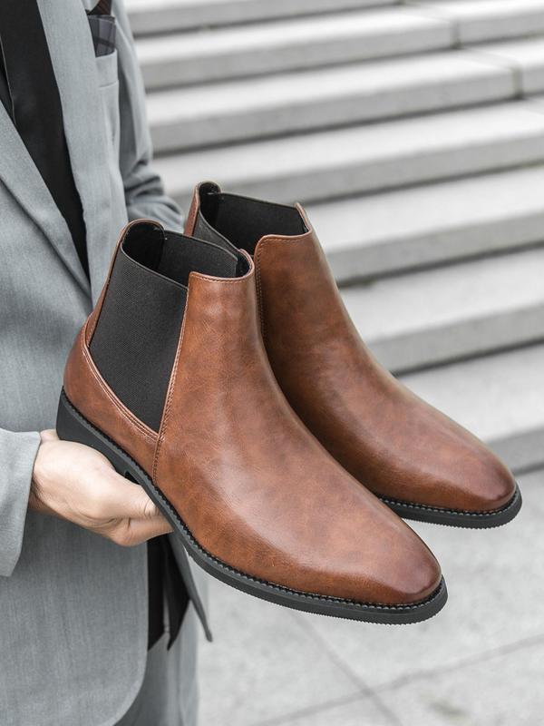 Men's Business Style Solid Color Chelsea Boots, Fashionable Minimalist Ankle Boots for Work Office, Male All-match Shoes for Daily Wear