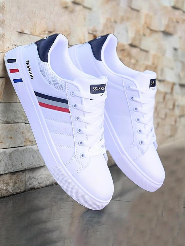 Men's Fashionable Striped & Letter Pattern Lace Up Low Top Sneakers, Casual Comfortable Breathable Non-slip Sports Running Shoes, Trendy All-match Skate Shoes for Daily Wear