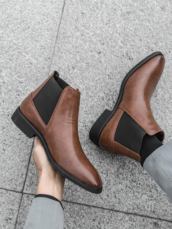 Men's Business Style Solid Color Chelsea Boots, Fashionable Minimalist Ankle Boots for Work Office, Male All-match Shoes for Daily Wear