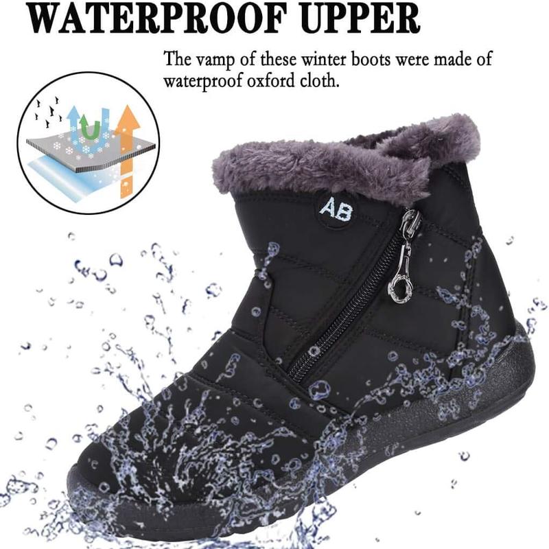 Womens Snow Boots Winter Fur Lined Ankle Boots Ladies Side Zipper Warm Lightweight Booties Outdoor Anti-Slip Girls Walking Boots