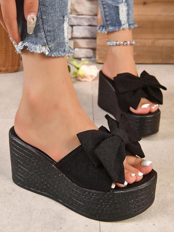 Women's Cute Bowknot Decor Slip on Wedges Sandals, Trendy Platform Sandals, Chic All-match Summer Shoes for Beach Vacation