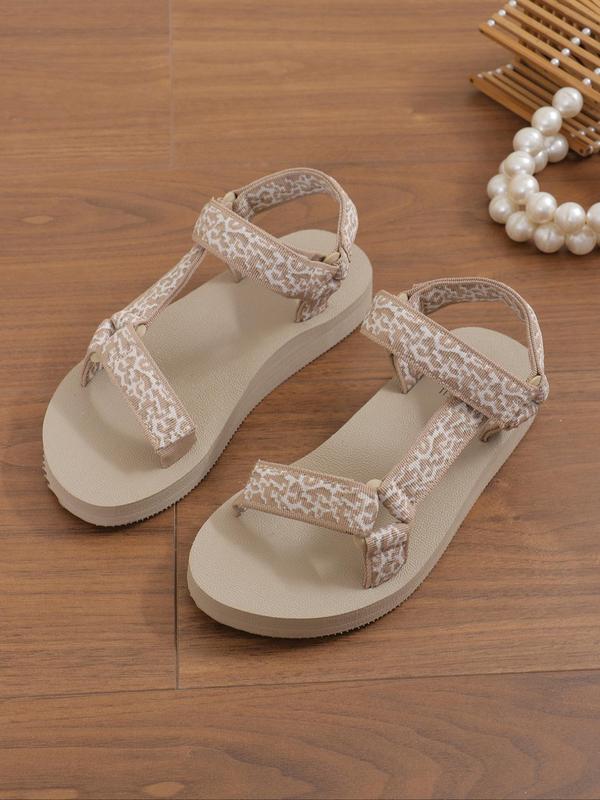 Women's Fashionable Leopard Pattern Velcro Flat Sandals, Casual Open Toe Sandals for Summer, Lightweight Breathable Comfortable Shoes for Daily Wear