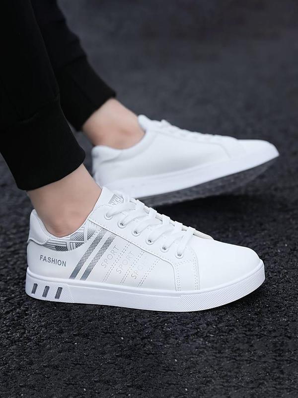 Men's Fashionable Striped & Letter Pattern Lace Up Low Top Sneakers, Casual Comfortable Breathable Non-slip Sports Running Shoes, Trendy All-match Skate Shoes for Daily Wear