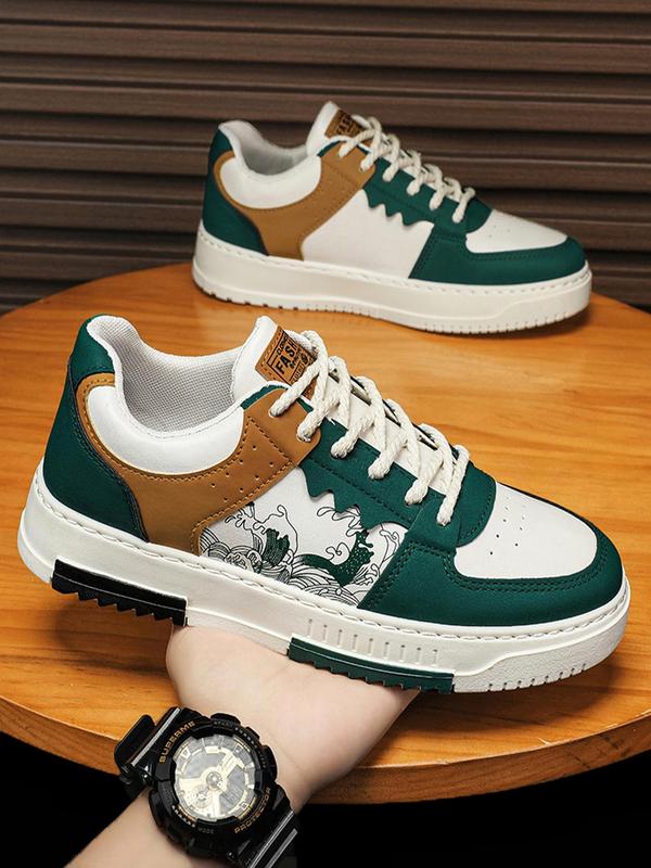 Men's Fashion Colorblock Print Lace Up Low Top Sneakers, Casual Comfortable Breathable Skate Shoes, Fashion All-match Leisure Style Walking Shoes for All-seasons, Please Purchase A Size Up