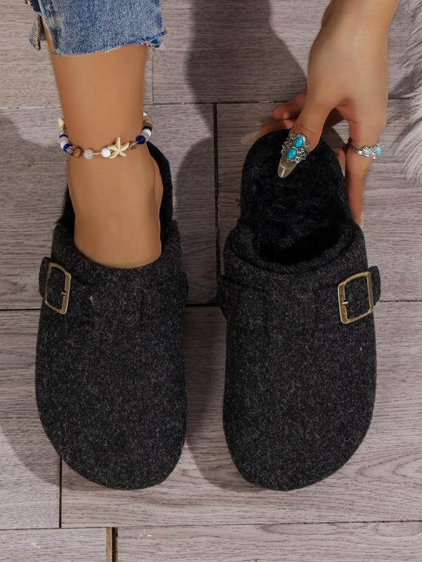 Women's Casual Plain Buckle Decor Home Slippers, Soft Comfortable Home Slippers, Warm Slippers Indoor for Fall & Winter Wear, Birthday Gifts