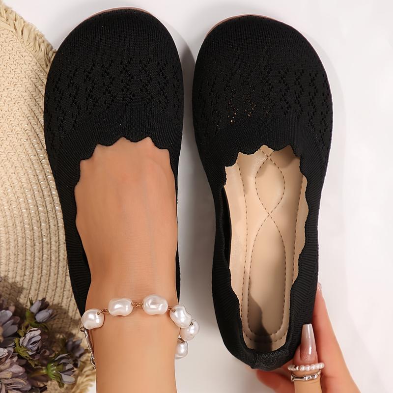 Women's Solid Color Flat Shoes, Breathable Flyknit One Pedal Shoes, Lightweight and Comfortable Shoes