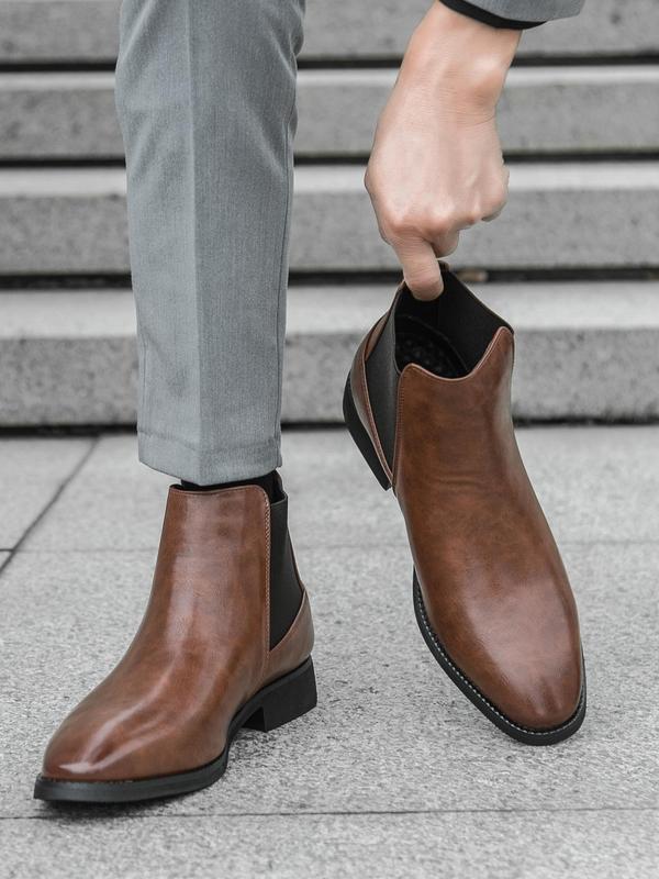 Men's Business Style Solid Color Chelsea Boots, Fashionable Minimalist Ankle Boots for Work Office, Male All-match Shoes for Daily Wear