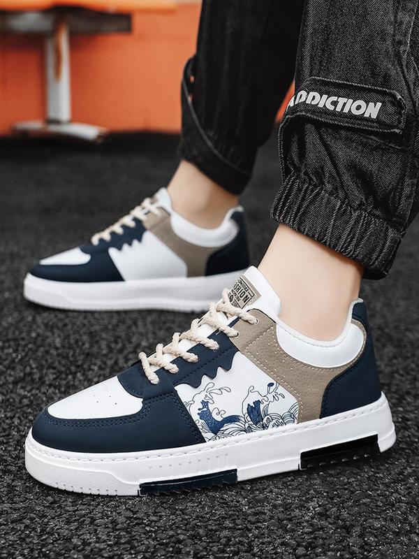 Men's Fashion Colorblock Print Lace Up Low Top Sneakers, Casual Comfortable Breathable Skate Shoes, Fashion All-match Leisure Style Walking Shoes for All-seasons, Please Purchase A Size Up