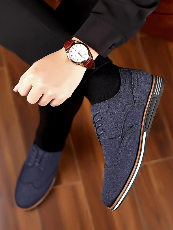 Men's Business Patchwork Lace Up Dress Shoes, PU Leather Formal Shoes For Work Office, Men's Dress Shoes For All Seasons