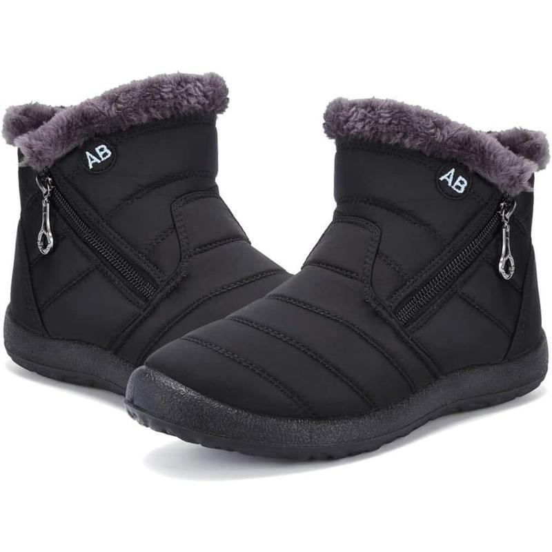 Womens Snow Boots Winter Fur Lined Ankle Boots Ladies Side Zipper Warm Lightweight Booties Outdoor Anti-Slip Girls Walking Boots