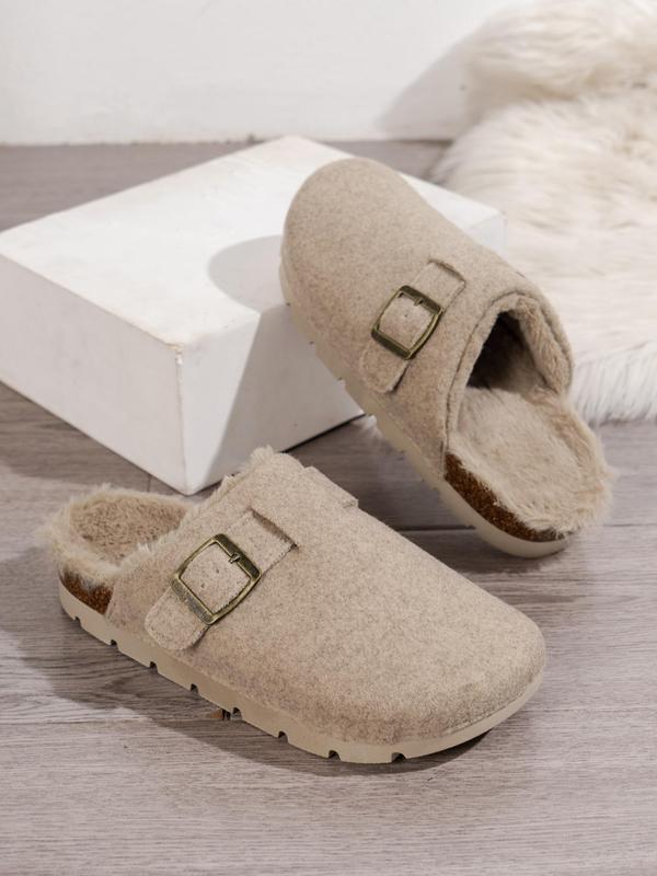 Women's Casual Plain Buckle Decor Home Slippers, Soft Comfortable Home Slippers, Warm Slippers Indoor for Fall & Winter Wear, Birthday Gifts