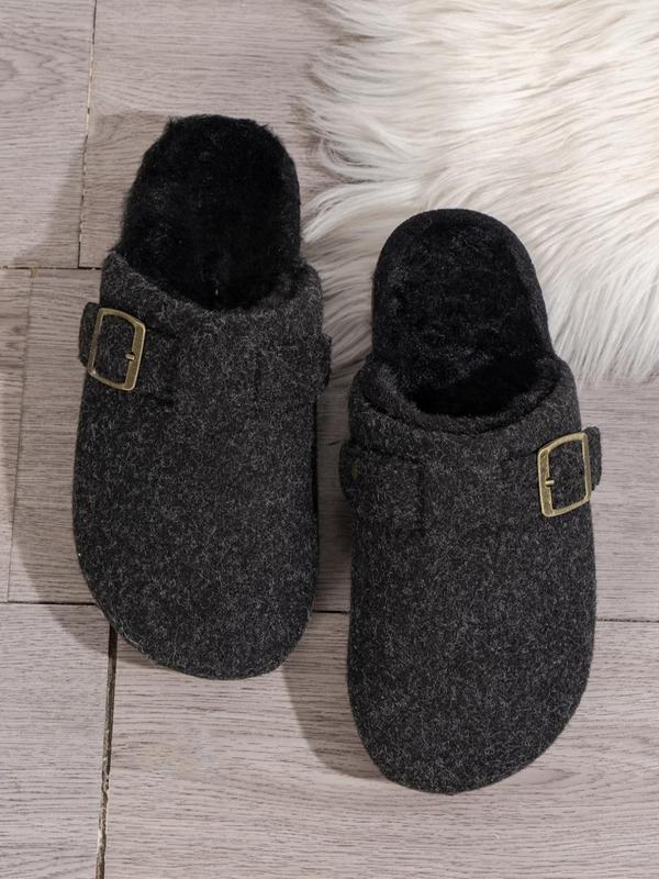 Women's Casual Plain Buckle Decor Home Slippers, Soft Comfortable Home Slippers, Warm Slippers Indoor for Fall & Winter Wear, Birthday Gifts