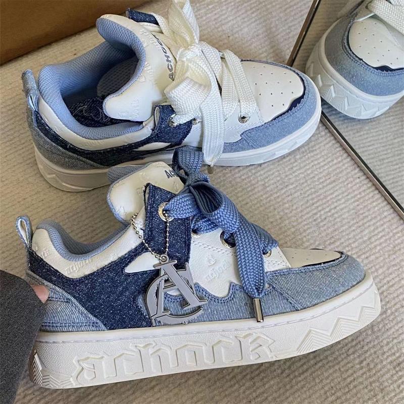 Little Devil Denim Blue Bread Shoes Women's Spring New Fashion Sports Puff Board Shoes Women's Platform