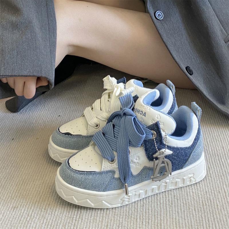 Little Devil Denim Blue Bread Shoes Women's Spring New Fashion Sports Puff Board Shoes Women's Platform