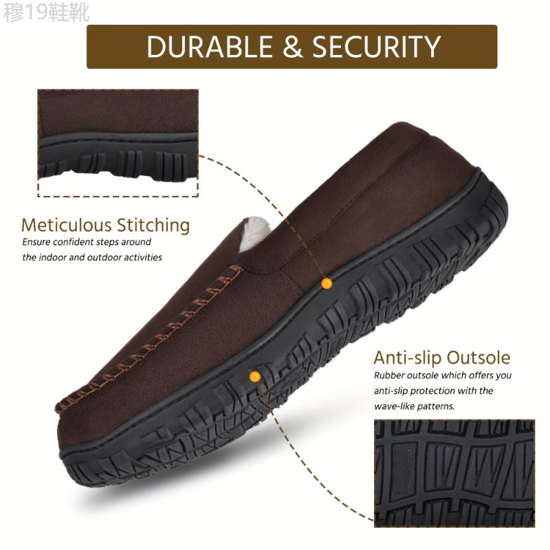 Moccasins Slippers for Men Soft Memory Foam Bedroom House Shoes Fleece Warm Non-Slip Indoor Outdoor Slippers Boy Footwear