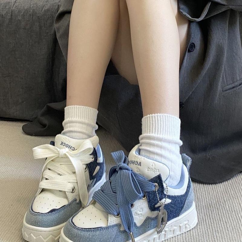 Little Devil Denim Blue Bread Shoes Women's Spring New Fashion Sports Puff Board Shoes Women's Platform