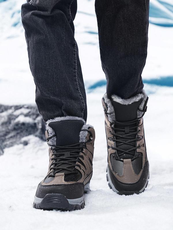 Men's Colorblock Patchwork Lace Up Ankle Boots, Casual Outdoor Waterproof Non-slip Snow Boots, Fashionable Boots for Men