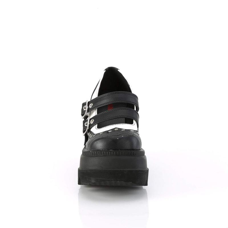 Demonia Shaker-27 Black-White Vegan Leather Platforms