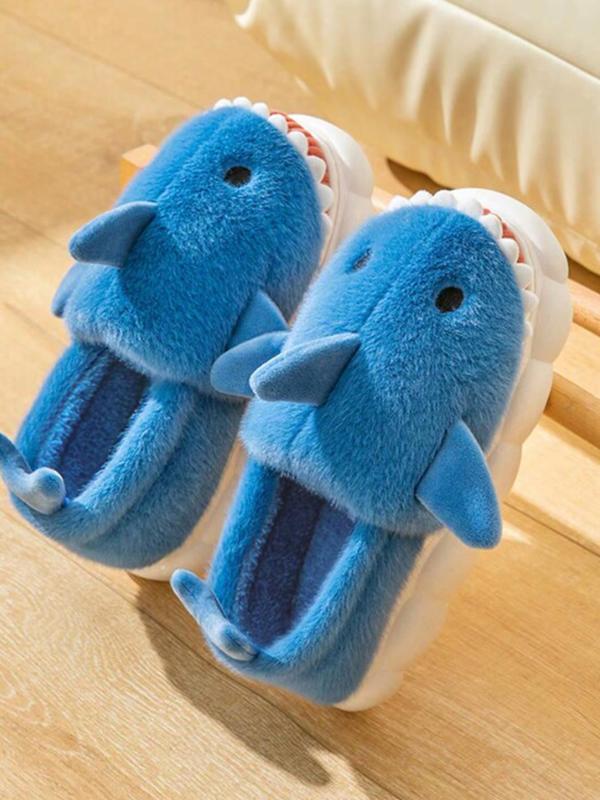 Cute Shark Design Plush Slippers, Casual Soft Comfortable Home Slippers, Warm Slippers for Indoor & Outdoor Use for Women & Girls