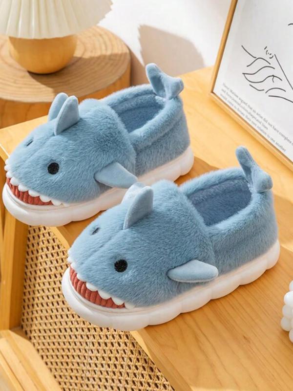 Cute Shark Design Plush Slippers, Casual Soft Comfortable Home Slippers, Warm Slippers for Indoor & Outdoor Use for Women & Girls