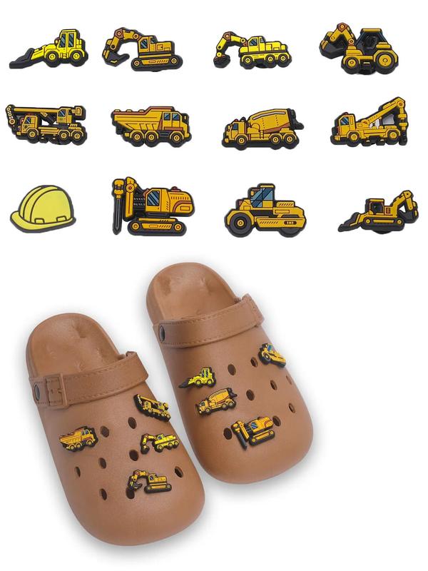 12pcs set Creative Cartoon Dump Truck Shoe Charm Buckle, Fashion Shoes Decoration Accessories, DIY Decorative Buckle for Clogs