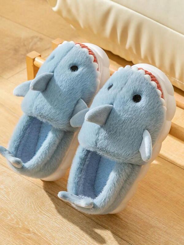 Cute Shark Design Plush Slippers, Casual Soft Comfortable Home Slippers, Warm Slippers for Indoor & Outdoor Use for Women & Girls